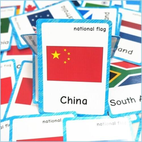 48pcs National Flag Flashcards English Learning Cards For Kids Eaching Aids Montessori Early Educational Cognition Cards Toys