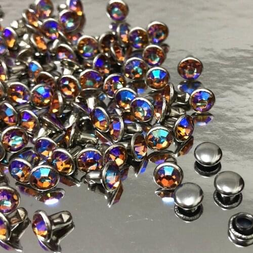 6MM 50Set CZ++ Champagne AB Crystal AB Plated Rivets Silver Plated Studs Assorted Cabochon Rivets Fit for Leather-Craft