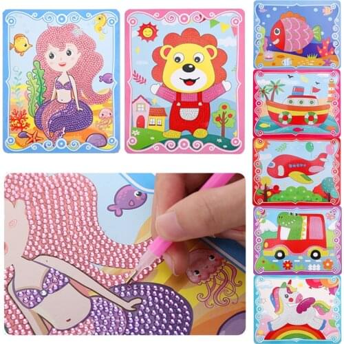 6Pcs DIY Diamond Stickers Rhinestone Drawing Painting Toys Crystal Art Craft Princess Animal Puzzle Toys Kids Children Stickers