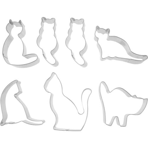 7Pcs Cookie Cutter Biscuit Press Stamp Embosser Cat Biscuit Cutters Cookie Cutters Biscuit Mold Baking Tool (Random Style)
