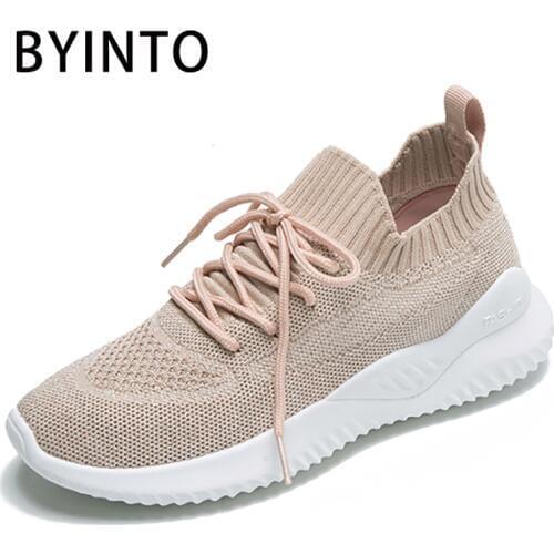 Basket Femme 2021 Fashion Women Sport Tennis Shoes Breathable Fly Weave Sock Sneakers Fitness Pink Woman Footwear Tenis Feminino