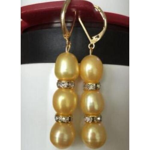 Free shipping Wholesale price beautiful a pair of 11-13mm south sea gold pearl dangle earring 14/20 gold hook