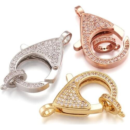 Big Brass Cubic Zirconia Lobster Clasps Bail Beads Hanger Links for Jewelry Making DIY Bracelet Necklace 3sets/box