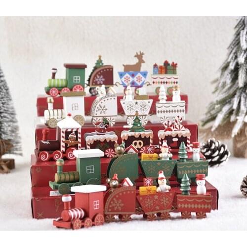 20-21cm Wooden Christmas Train Ornament Decoration For Home Santa Claus Gift Toys Crafts Table Deco Navidad Xmas 2021 New Year