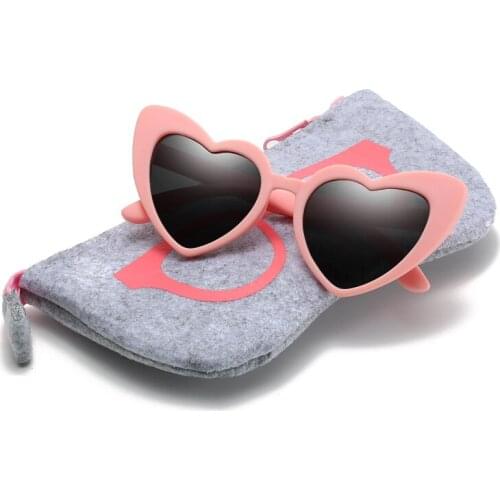 With Bag Rubber Polaroid Baby Girl Kids Sunglasses Children Heart TR90 Black Pink Heart Sun Glasses for Kids Polarized Flexible