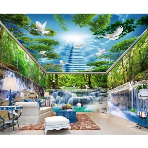 Custom photo 3d wallpaper Waterfall Forest Crane White Dove House improvement Background 3d wall mural wallpaper for wall 3 d