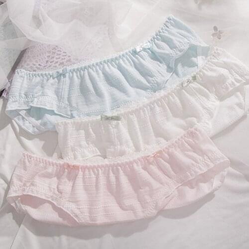 Kawaii Lingerie See Through Panties Cotton Thong for Women Girls Ruffles Panty Lolita Style Japanese Sexy Seamless Underwear New