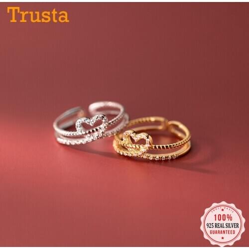 Trustdavis Real 925 Sterling Silver Fashion Sweet Romantic Heart CZ Opening Rings For Women Wedding Party Fine Jewelry DB007