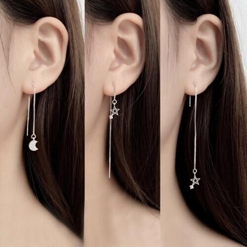 Korean Fashion Earrings for Women Star Moon Asymmetric Earline Zircon Long Tassel Earrings Jewelry Wholesale Kolczyki