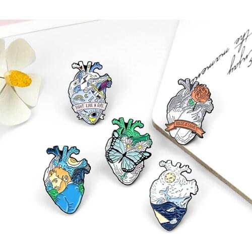 Fashion Heart Enamel Pins Van Gogh butterfly Whale Feminism Brooches Badges Pins Gifts for Friends Pins Lapel Jewelry Wholesale