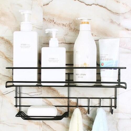 Wall Mounted Bathroom Shelve Multifunctional Storage Tray Shampoo Holder with 4 Hooks & Soap Holder Kitchen Accessories