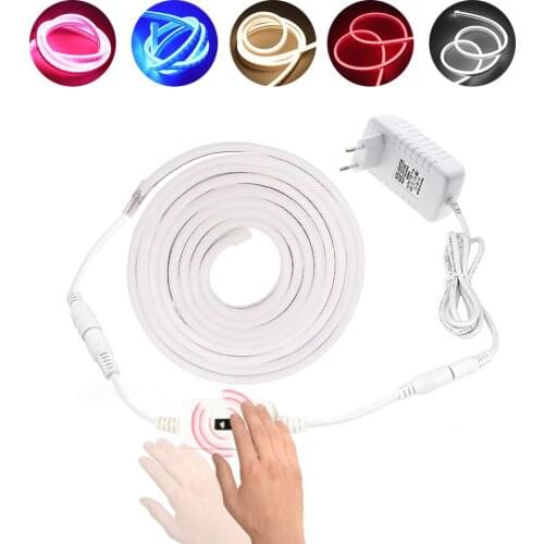 DC12V Neon Strip Light Hand Sweep Switch Flexible Neon Lamp Ribbon Tape 2835 120Leds/m IP67 Waterproof Neon Sign Dimmable Light