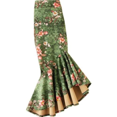 New arrival vintage printed mermaid skirt women high waist package hip trumpet skirt plus size 4XL