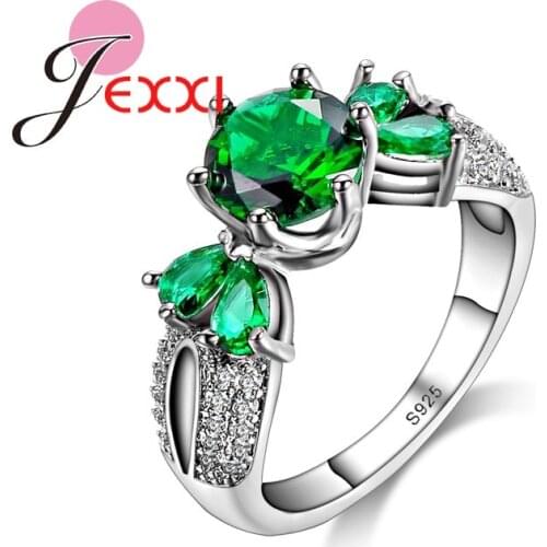 New Arrival Women Wedding Finger Rings Fashion Green Clear Crystal Jewelry 925 Sterling Silver Birthday Party Gifts