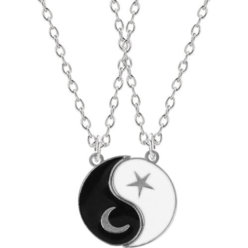 2 Pieces / Set New Simple Necklace Retro Round Tai Chi Yin Yang Pendant Alloy Fashion Jewelry Men And Women Good Friends Gift