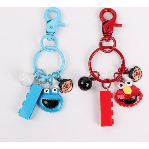 New Cute Red Blue Sesame Street Keyring Cartoon Anime Keychain Man Woman Bag Car Key Chains Gifts