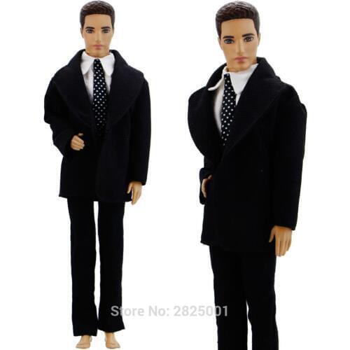One Set Men Outfit Formal Black Suit White Shirt Dot Tie Trousers Pants Clothes for Ken Doll Accessories Baby Girl House Toy