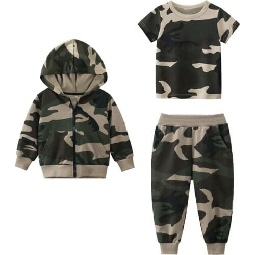 Autumn Boys Camouflage Clothing set 2021 New Casual Sport Active T-shirt Pants Kids Children baby toddler Coat boy clothing