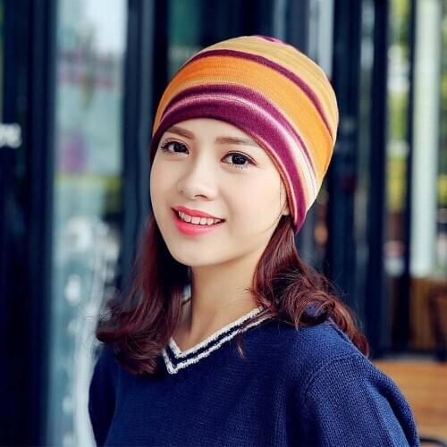 Colorful Striped Hedging Hat Spring Autumn Confinement Cap Thin Section Womens Cap Autumn And Winter Windproof Chemotherapy Cap