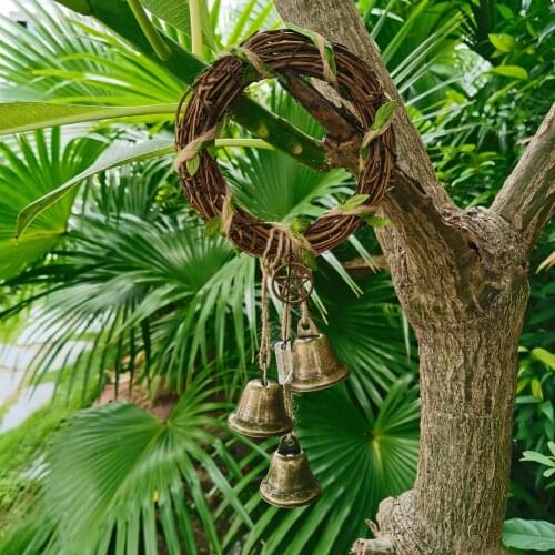 Rattan Ring Bell Handmade Wall Hanging Decorative Wind Chime Witch Bell Door Talisman Pendant For Outdoor Yard Garden Decor