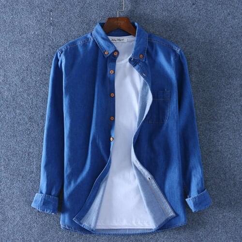 Mens Shirt Vintage Denim Shirts Long Sleeve Cotton Men Casual Clothing Young Man Teenager Boy Student Jeans Clothes Tops Coat