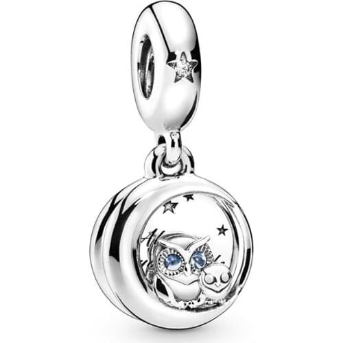 Star Moon Owl Mother Pendant Fit Original Pan Charms Bracelet Cute Bird Mom and Son Beads for Women Jewelry Family Love Gift DIY