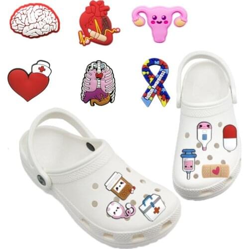 20-50pcs Medical Supplies PVC Shoe Charms Stethoscope Pills Syringe Jibz Nurse Heart Shoe Decorations Accessories Kids Gift