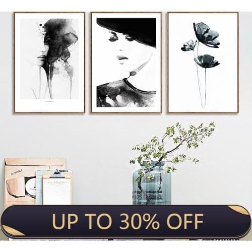 Modern New Chinese Ink Painting Abstract Woman and Lotus Flower Canvas Painting Print Poster Picture Wall Art Home Decoration