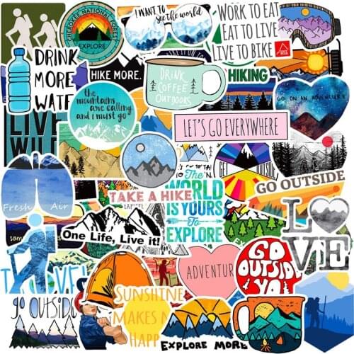 50 Pcs Nature Outdoor Adventure Stickers Hiking Camping Travel Sticker for Car Bumper Helmet Luggage Laptop Water Bottle Decals