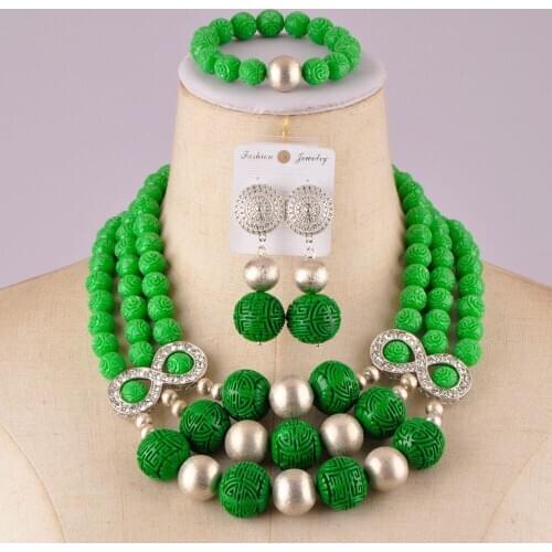 Stylish green artificial coral set nigerian wedding african coral beads jewelry set C21-22-08