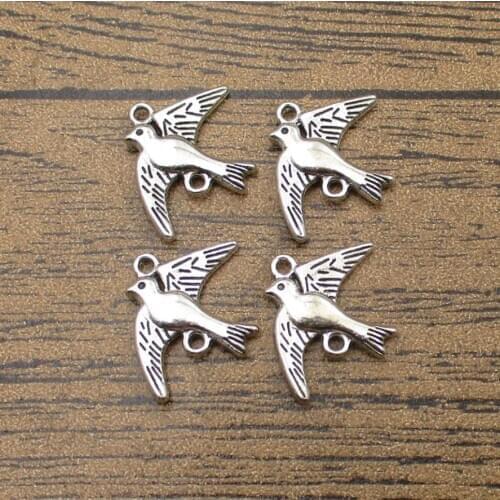 Tibetan Silver Sparrow Charms 30PCS/Lot 22×18mm DIY Supplies Birds Connector Swallow Pendant Antique Silver Tone-RS743