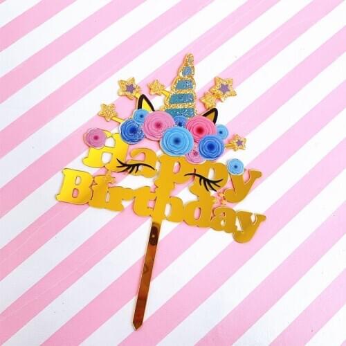 2021 New Unicorn Cake Topper Acrylic Cartoon Happy Birthday Cake Topper For Baby Girls Birthday Unicorn Party Cake Decorations