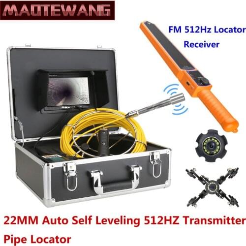 7" Monitor Sewer Pipe Inspection Video Camera with Auto Self Leveling 512HZ Pipe Locator 22MM IP68 HD 1000TVL Camera
