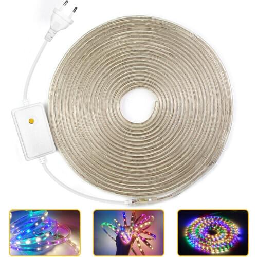 SMD2835 Waterproof LED Strip Light 220V Multicolor 1M/5M/10M/15M/20M/25M/30M Decor Outdoor Garden Led Tape with EU Plug 8 Mode