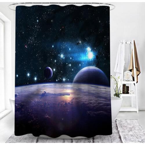 Universe Galaxy Shower Curtain 3D Psychedelic Starry Space Waterproof Bathtub Decoration Polyester Curtain Home Decor With Hooks