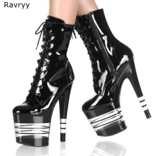 Lace Up Black Woman boots Platform Heel women short Boots Fashion FUN Model Stage Club Party Dance dress shoes female booties