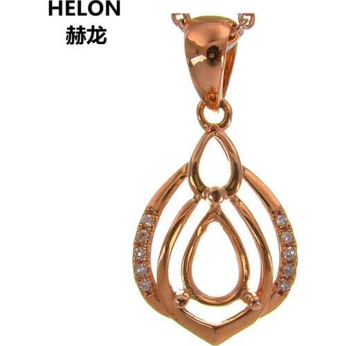 Solid 14k Rose Gold Natural Diamonds Women Pendant 4x6mm Pear Cut Semi Mount Pendant Yellow White Gold Optional