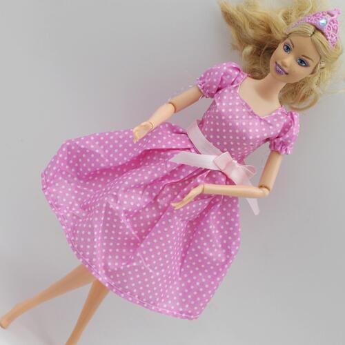 1pcs Pink Dress For 1/6 Barbies Wave point Dress Clothes Party Princess Doll Dress eg023
