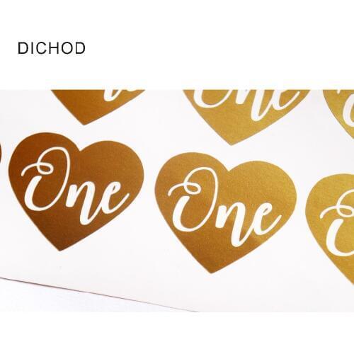 16pcs One Stickers First Birthday Favor Heart Decal 1st Birtday Gold Invitation Seals One Seals Gold wall Stickers T180605