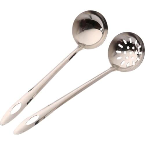 2pcs 7cm 201 Stainless steel Spoon + Colander Hot Pot Long Handle Flatware Soup Drinking Tools Kitchen Gadget Drop Shipping