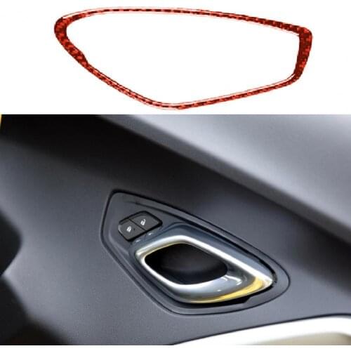 2Pcs Door Handle Frame Trim Durable Carbon Fiber Red Interior Door Handle Frame Cover Sticker for Chevrolet Camaro 2017-2019