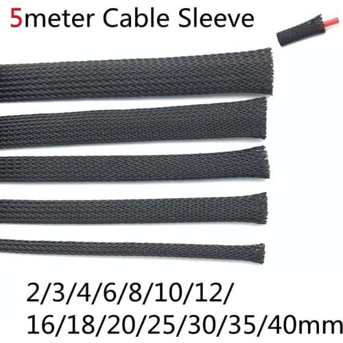 5/10M Cable Sleeve 2 4 6 8 10 12 14 16 18 20 25 30 35 40 mm PET Expandable Cover Insulation Braided Nylon Sheath Wire Wrap Black
