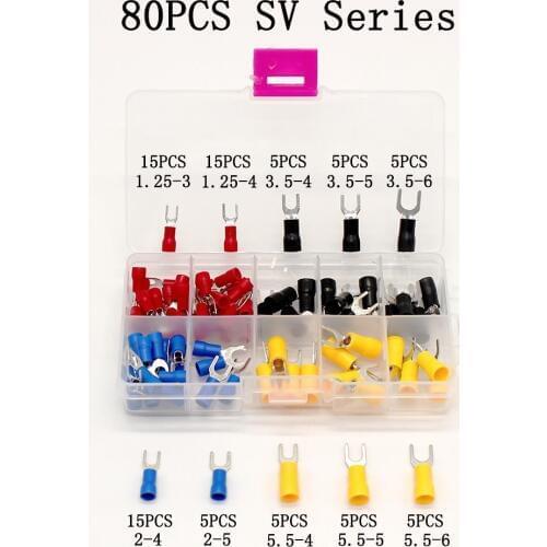 FREE SHIPPING (80PCS 10Kinds) fork terminal Copper Crimp Connector Insulated Cord fork End Terminal set Wire terminals connector