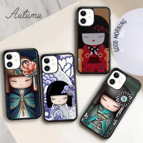 Kawaii Kokeshi Phone Case for iPhone 11 12 Pro Max mini X XR XS SE 2020 5 6S 7 8 Plus Samsung Galaxy S8 S9 S10 Cover shell
