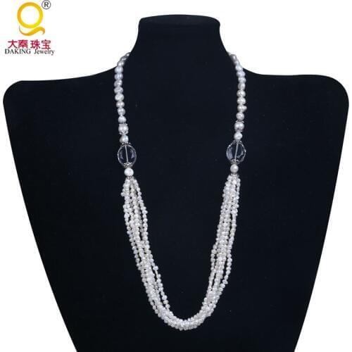 Designer freshwater pearl necklace real pearl necklace white pearl necklace with horse eye crystal dressy necklace