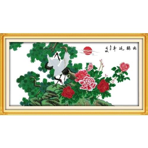 Longevity crane (5) pine longevity cross stitch set Chinese count print 18ct 14ct 11ct embroidery kit DIY handmade needlework