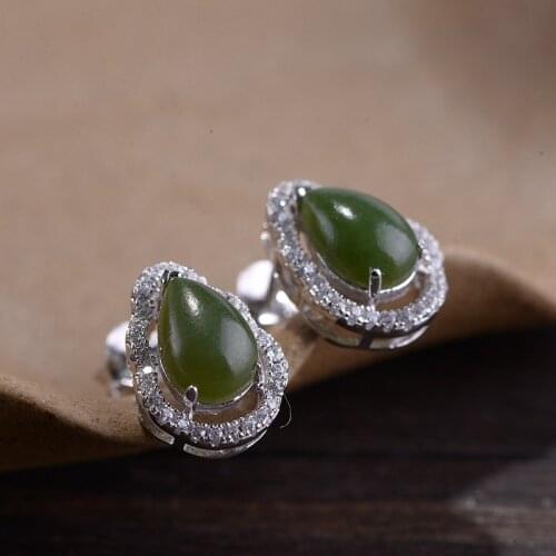 FNJ Jasper Earrings 925 Silver Original Pure S925 Sterling Silver Stud Earring for Women Jewelry White Zircon