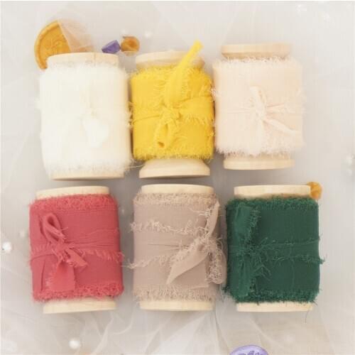 Ins Style Handmade Chiffon Frayed Edged ribbon 6Rolls One Set Wedding Bouquet Streamers Photography Gift Wrapping