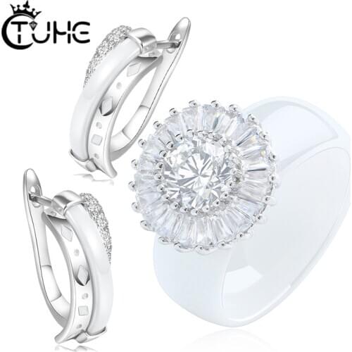 Wedding Jewelry Set Healthy Elegant Bride Crystal Stud Earrins Ceramic Rings Dubai Jewelry Sets Wedding Jewelry Gift for Wonen