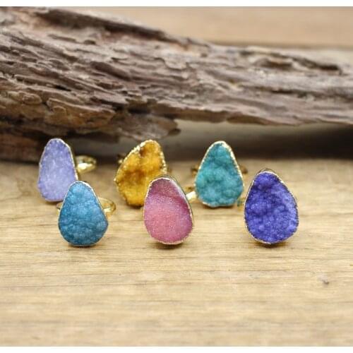 Colourful Natural Geode Druzy Summer Ring Healing Crystal Quartz Drusy Stone Adjustable Party Ring Fashion Women Jewelry,QC4092